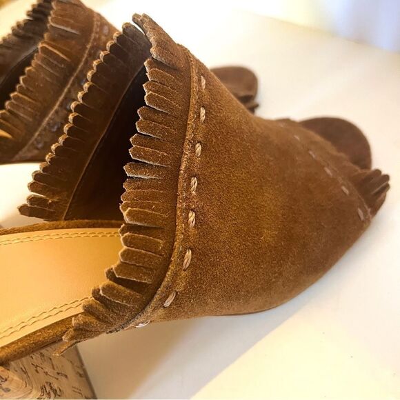 Tory Burch Huntington Camel Suede Fringe Slide Mules in Tan Size 8 - Picture 11 of 13